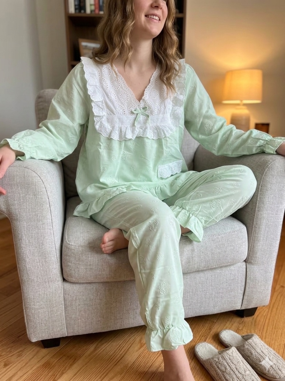 NWT Celina Mint Green Eyelet Lace Pajama Set Cottagecore